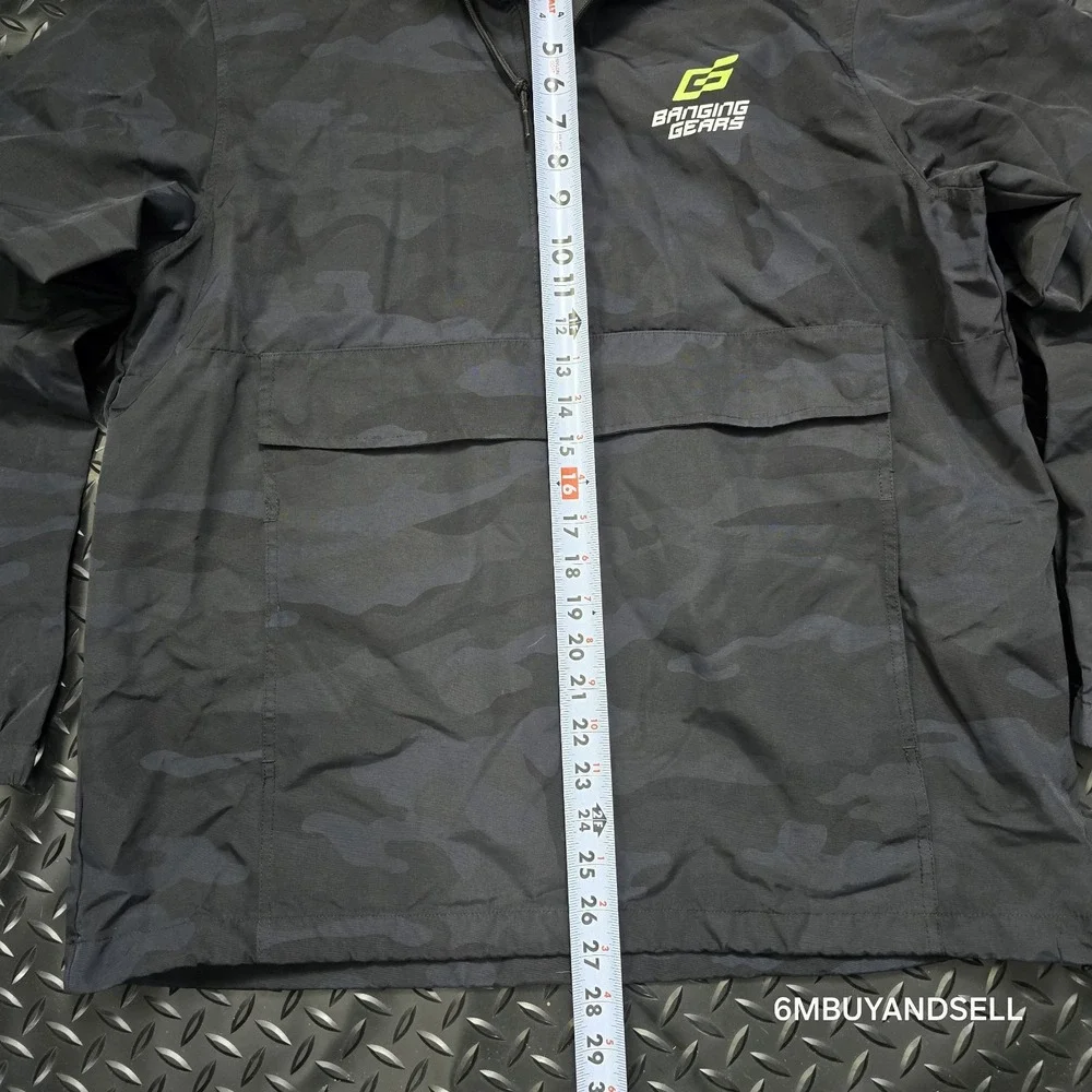 Banging Gears Camo Anorak‎ Jacket Large Black Nylon Hooded Windbreaker USA - Picture 7 of 10